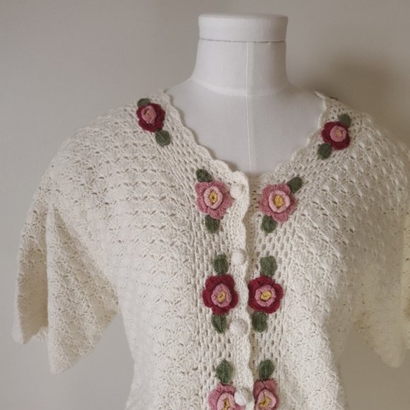 Vintage Sweaters - Vintage Susan Bristol cream crochet cardigan